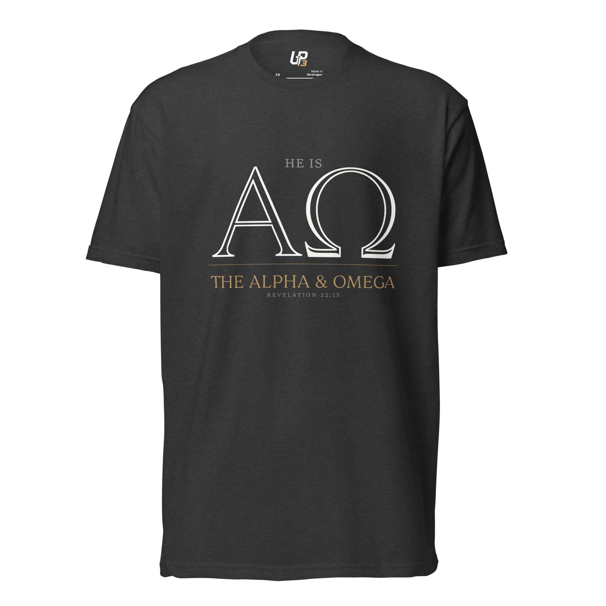 Alpha and Omega Cotton Blend T-Shirt charcoal front - Up3