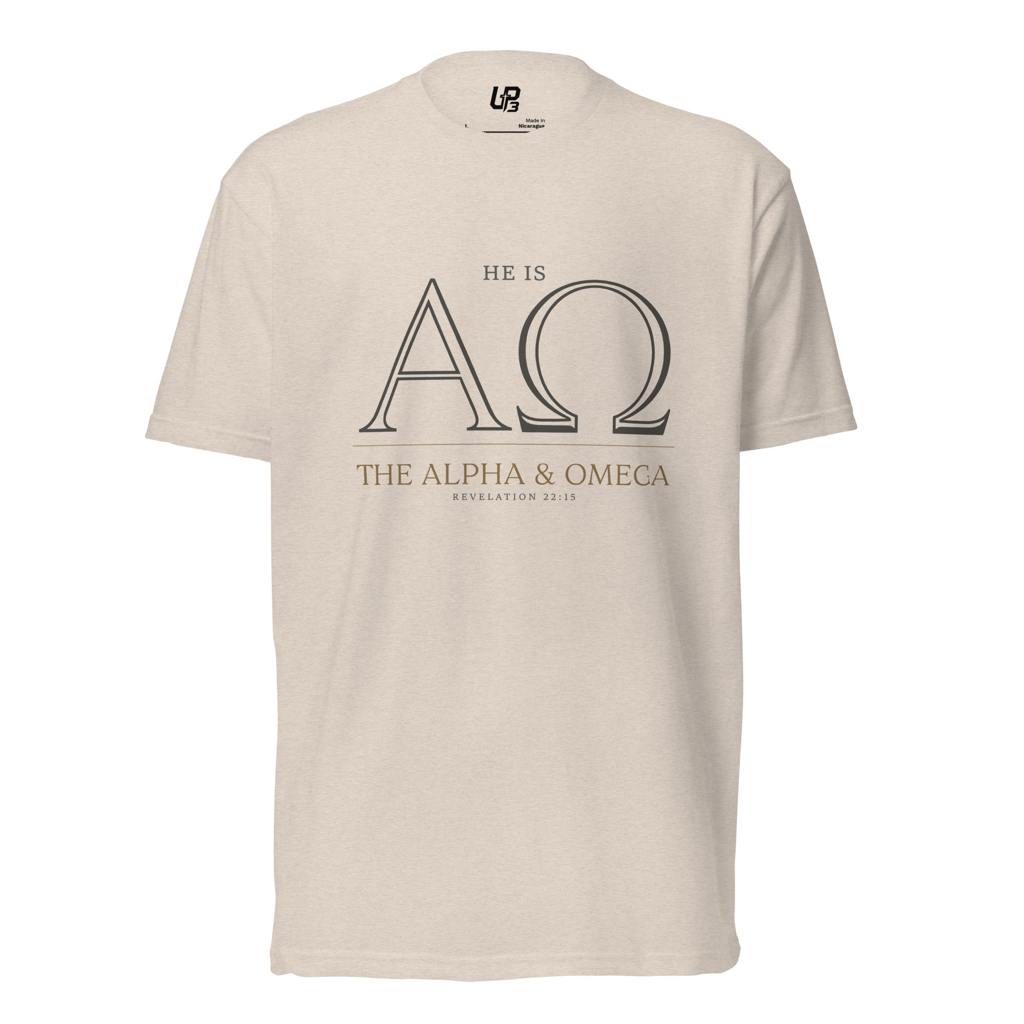 Alpha and Omega Cotton Blend T-Shirt sand front - Up3