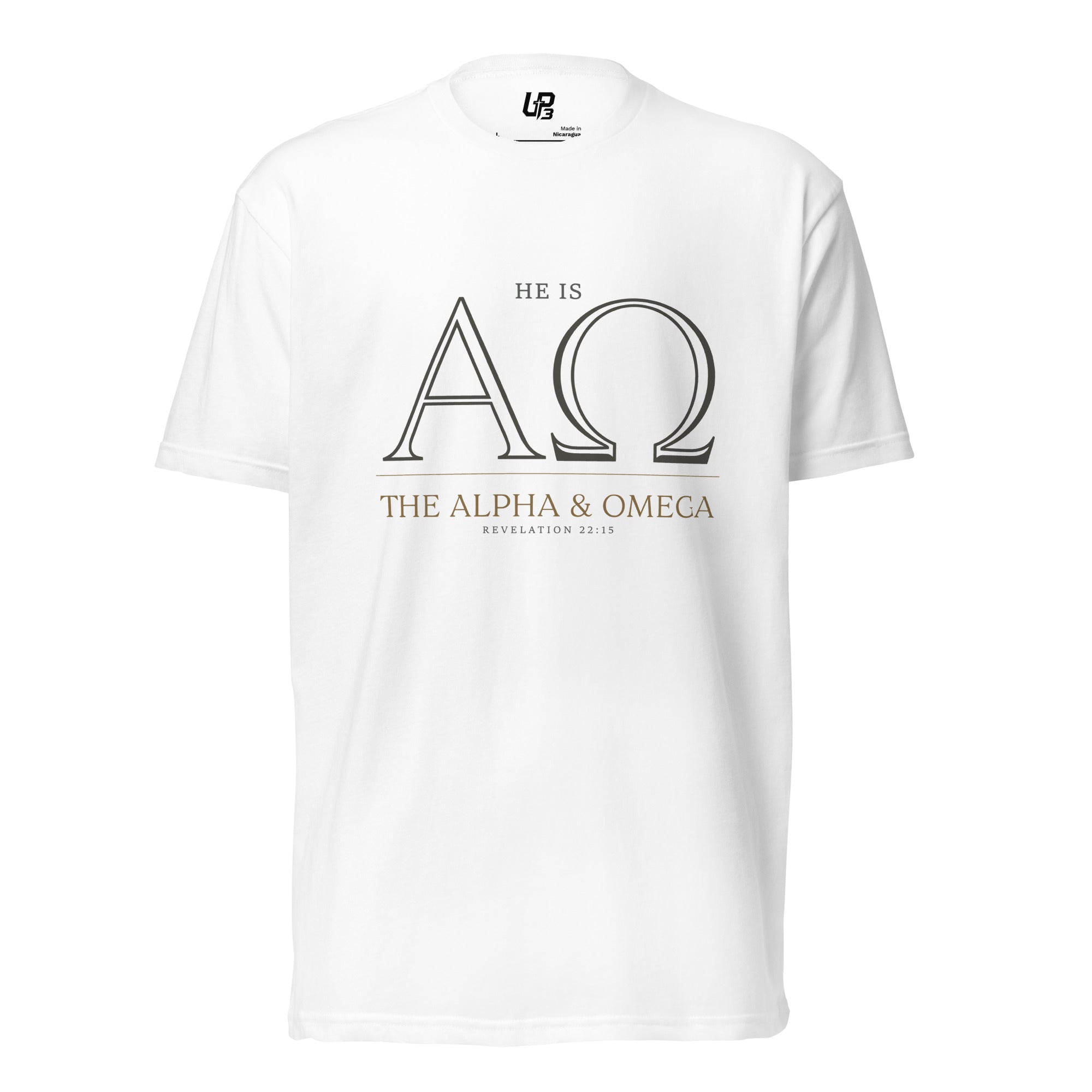 Alpha and Omega Cotton Blend T-Shirt white front - Up3