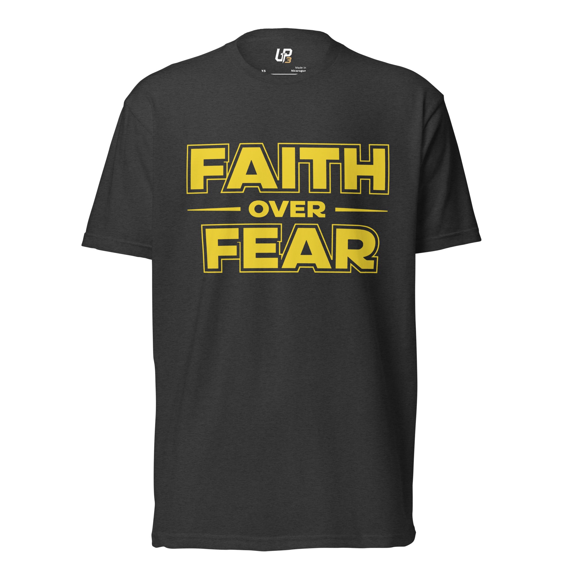 Faith Over Fear Cotton Blend T-Shirt charcoal front - Up3
