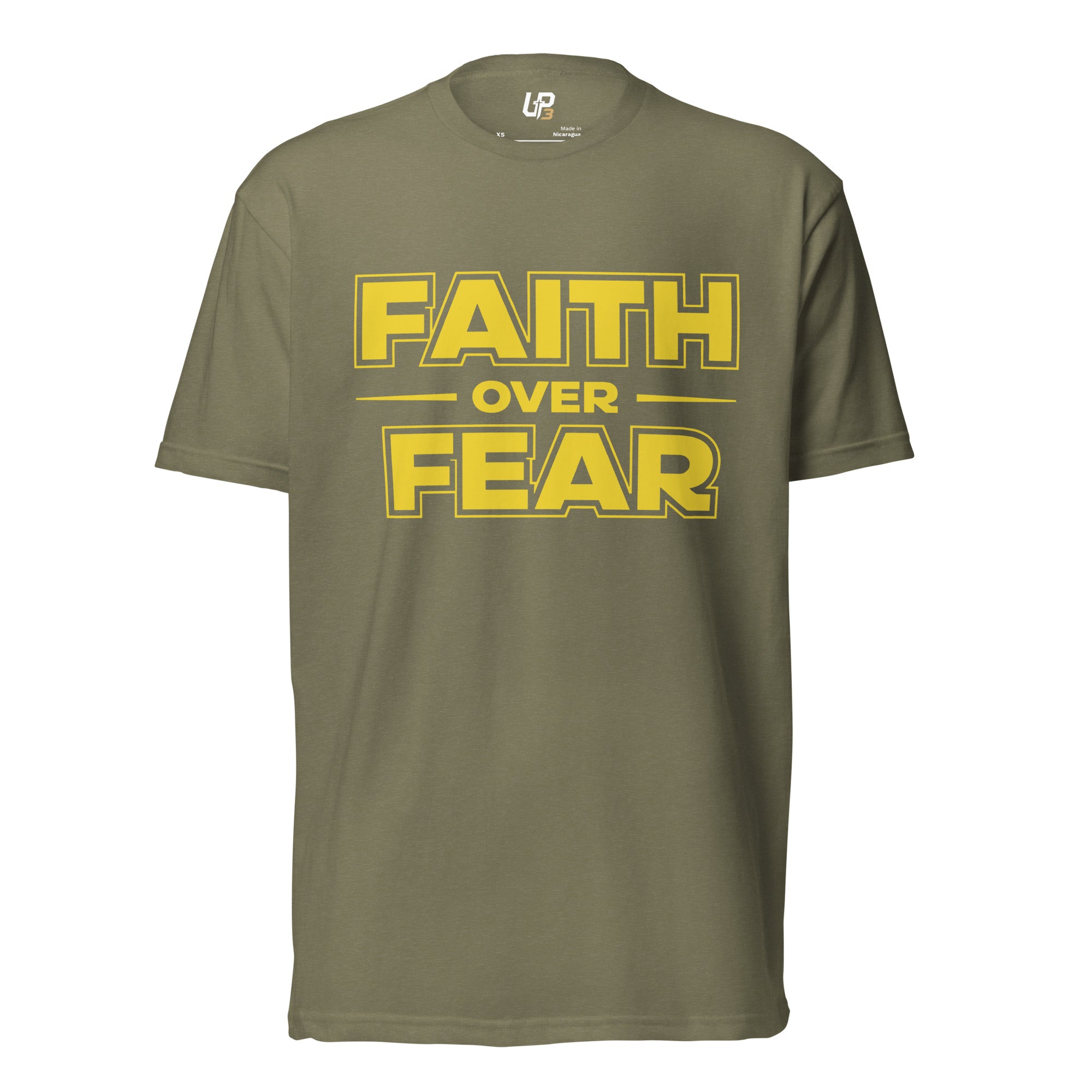 Faith Over Fear Cotton Blend T-Shirt military green front - Up3