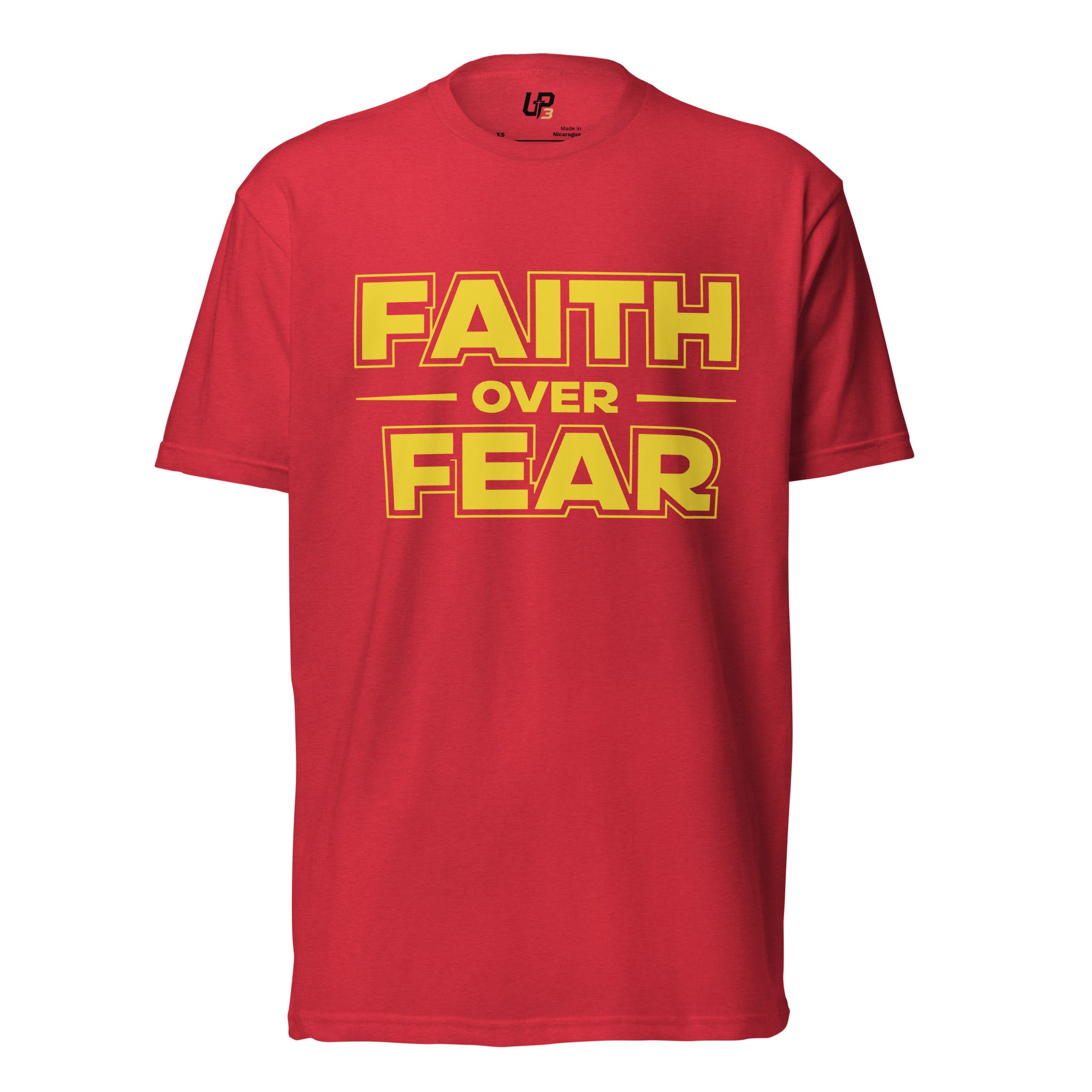 Faith Over Fear Cotton Blend T-Shirt red front - Up3