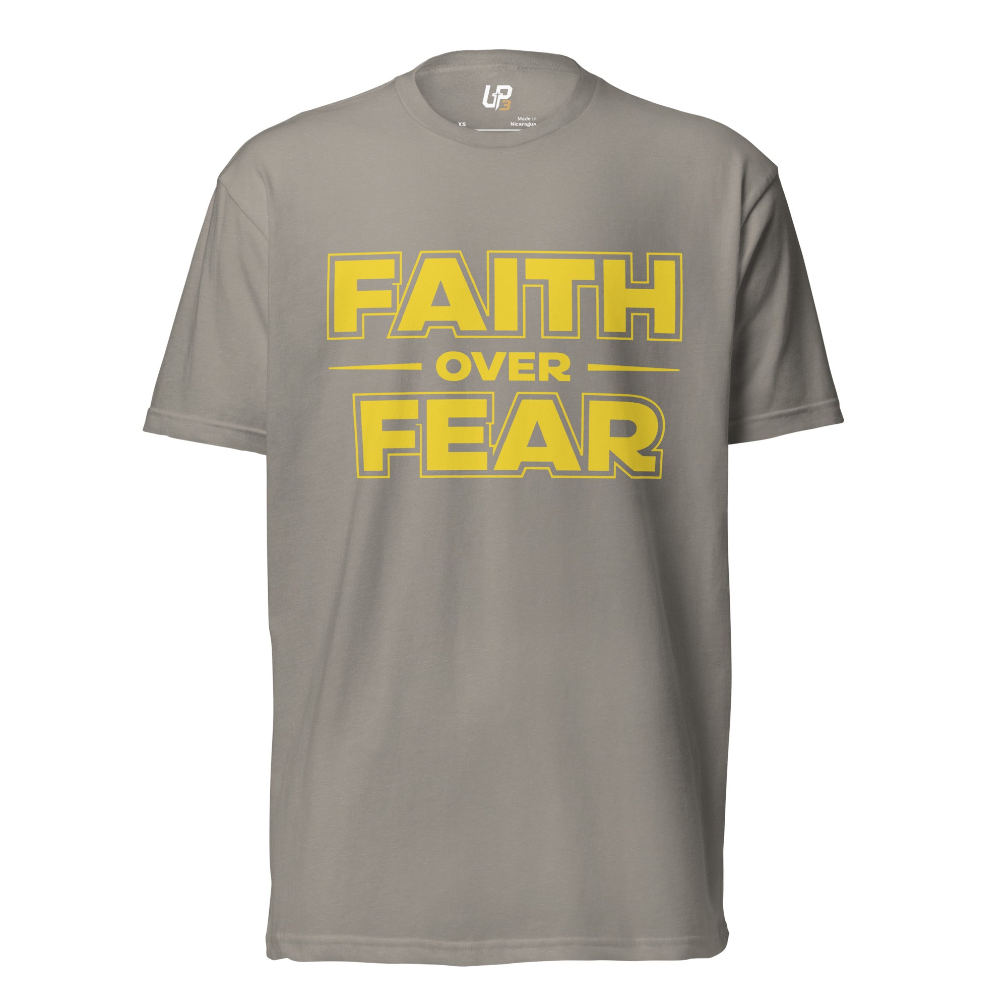 Faith Over Fear Cotton Blend T-Shirt stone grey front - Up3