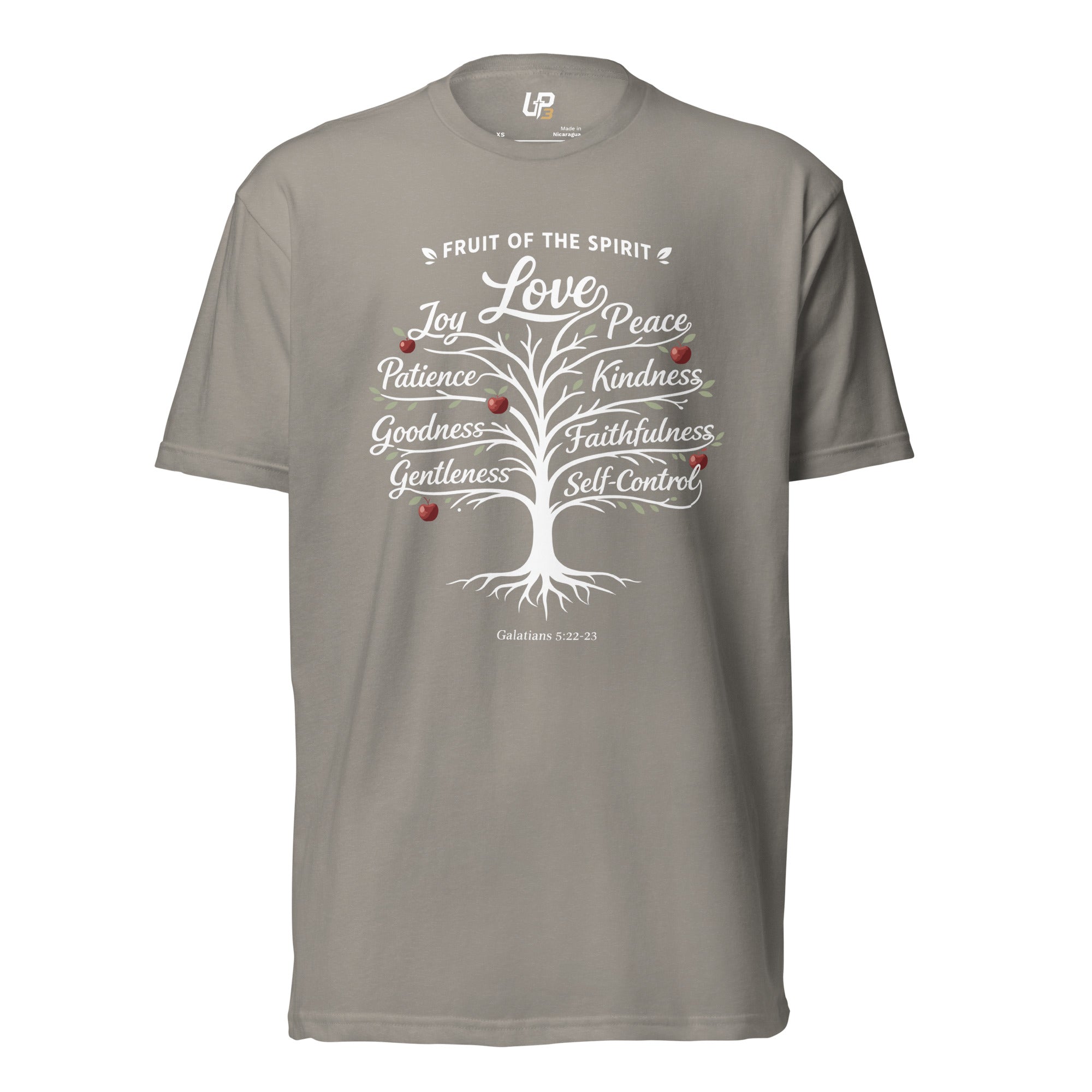 Fruit of the Spirit Cotton Blend T-Shirt stone grey front - Up3