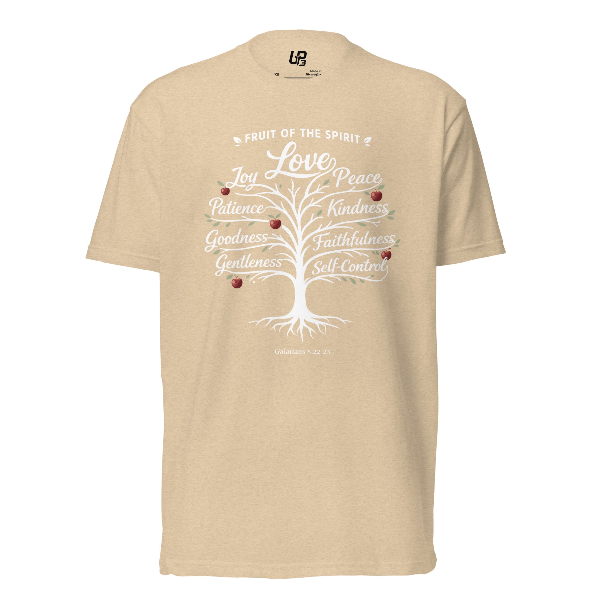 Fruit of the Spirit Cotton Blend T-Shirt tan front - Up3