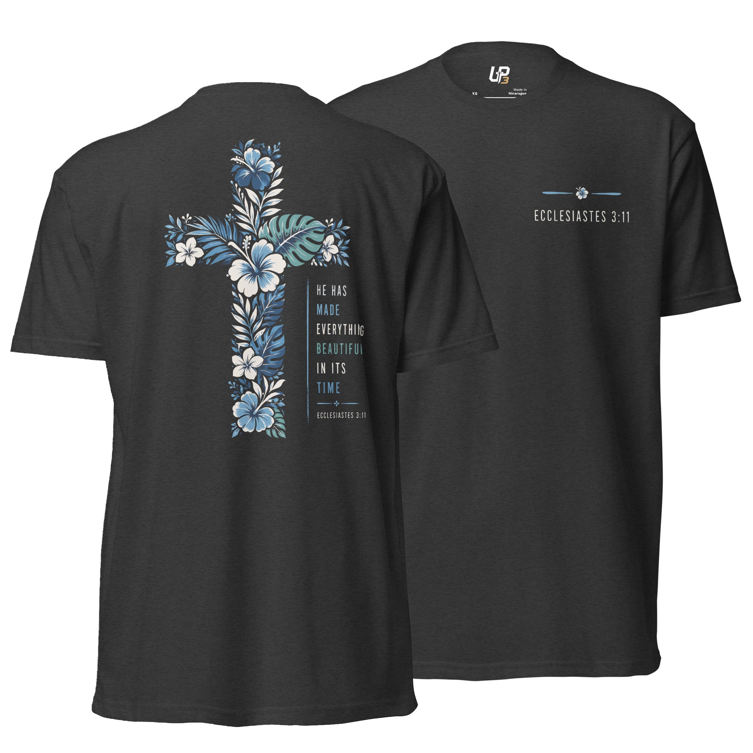 He Has Made Everything Beautiful v1 Cotton Blend T-Shirt charcoal front and back - Up3