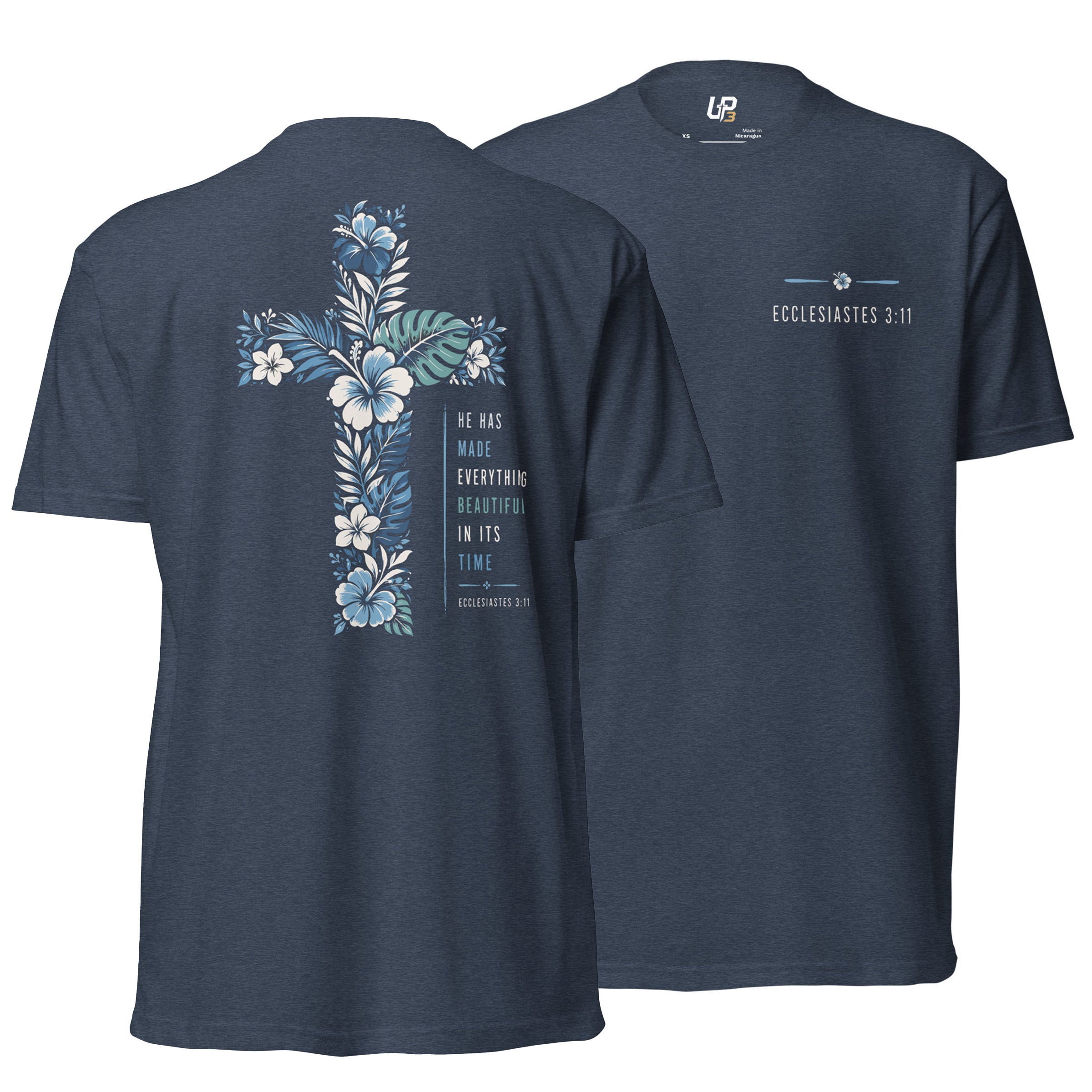 He Has Made Everything Beautiful v1 Cotton Blend T-Shirt midnight navy front and back -Up3