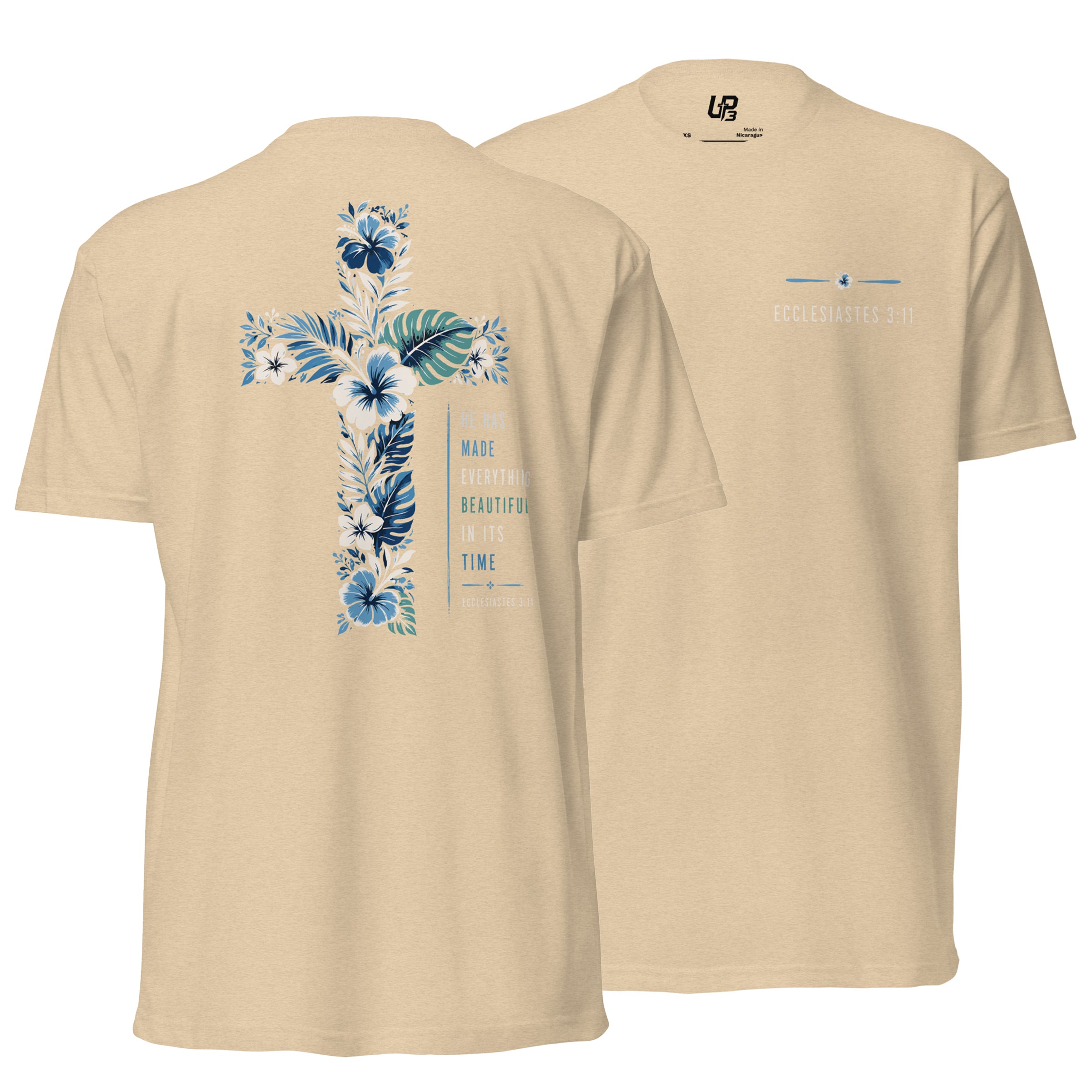 He Has Made Everything Beautiful v1 Cotton Blend T-Shirt sand front and back - Up3