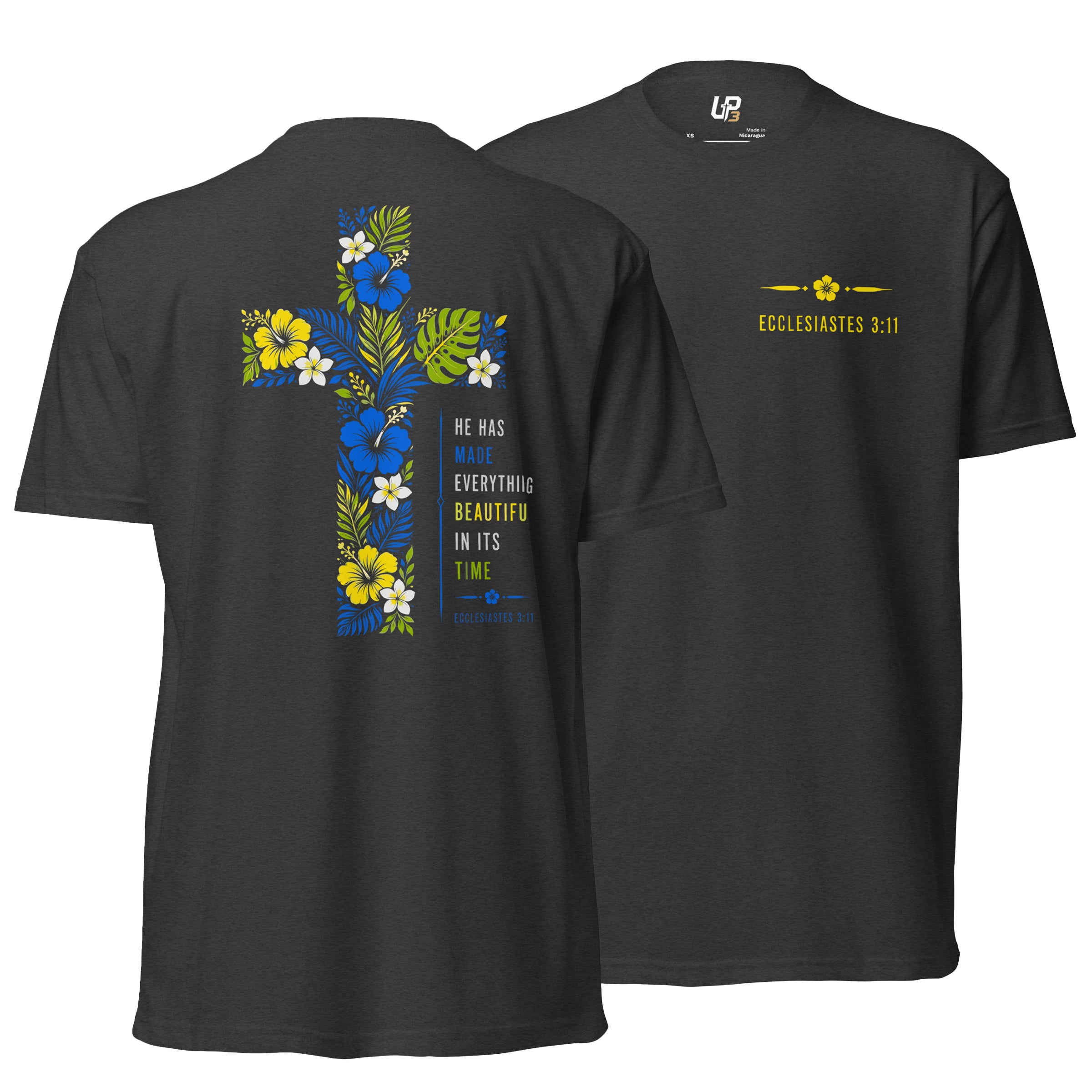 He Has Made Everything Beautiful v2 - Cotton Blend T-Shirt charcoal front and back - Up3