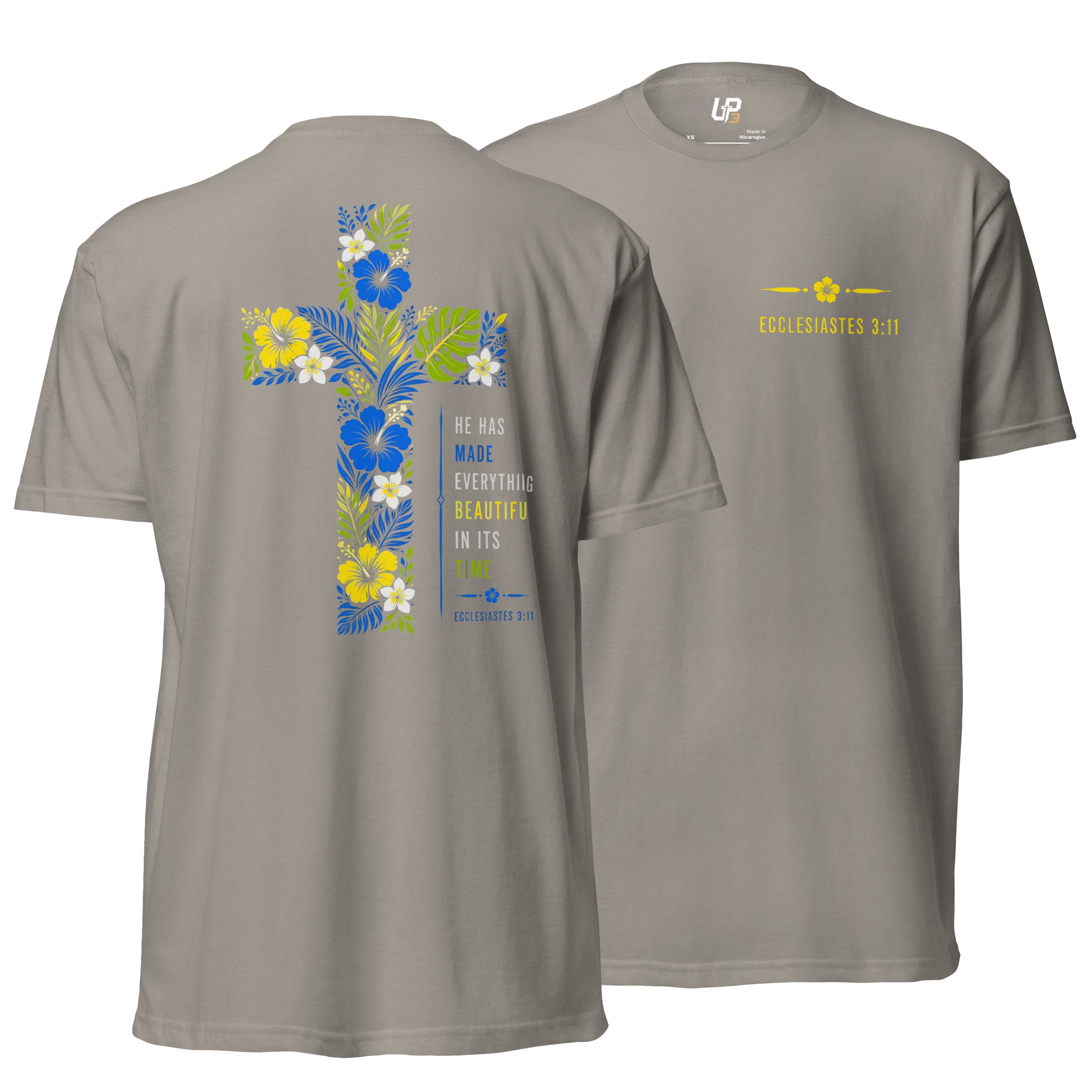 He Has Made Everything Beautiful v2 - Cotton Blend T-Shirt  front and back stone gray - Up3 