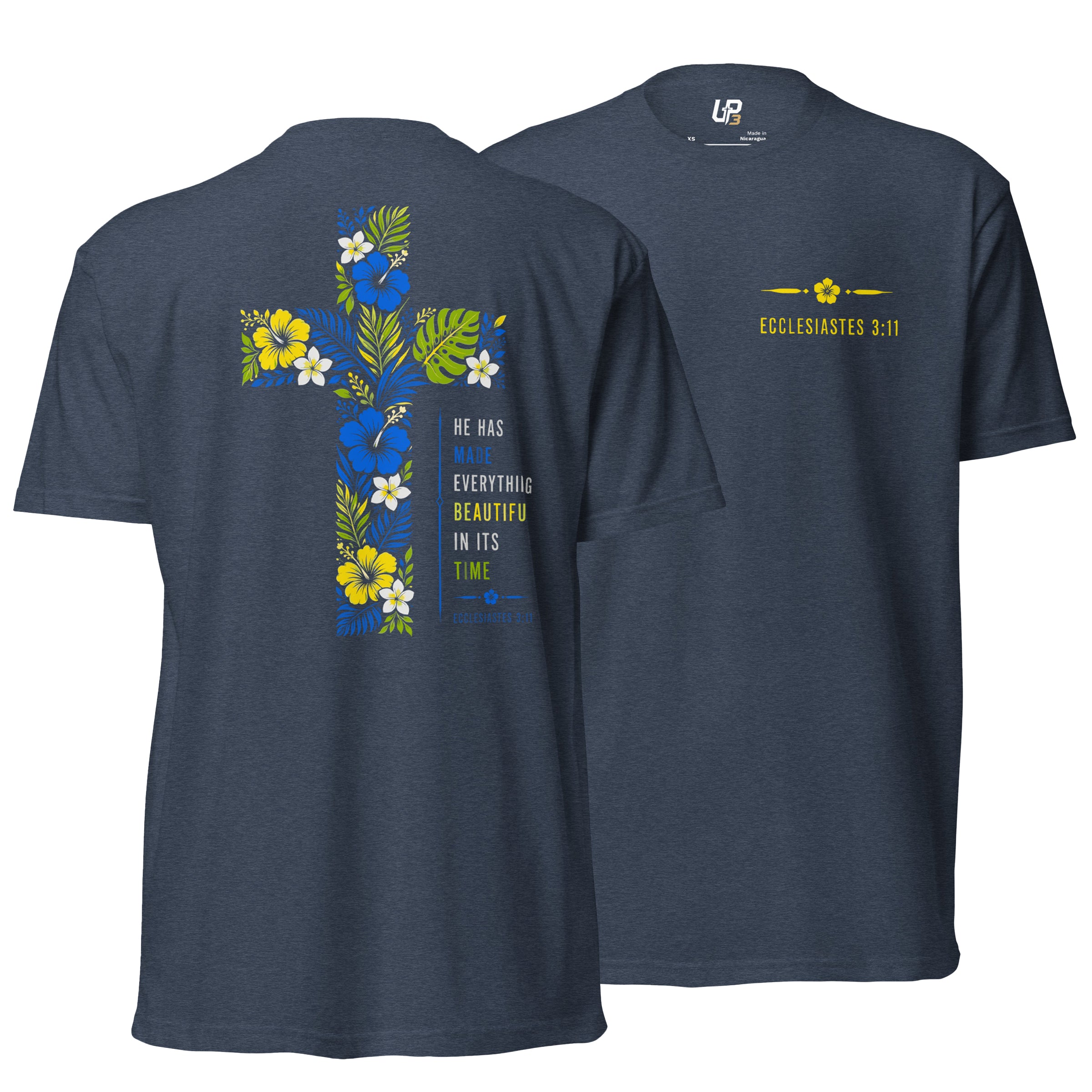 He Has Made Everything Beautiful v2 - Cotton Blend T-Shirt midnight navy front and back - Up